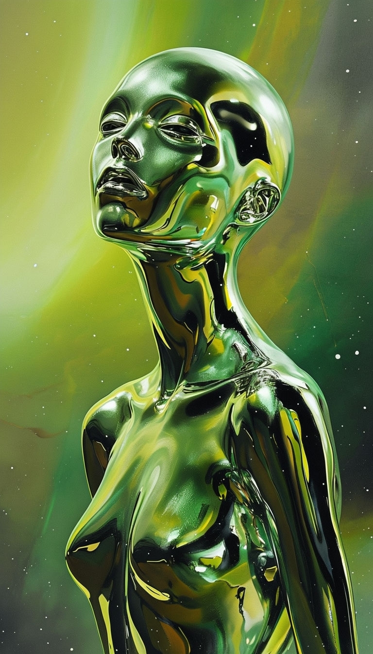 Futuristic Reflective Metallic Humanoid Figure Artwork Mobile Wallpaper