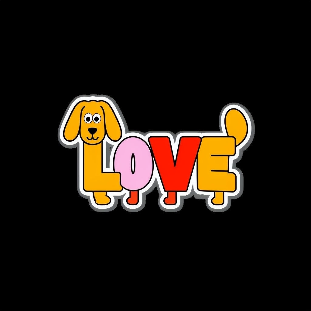 Colorful Cartoon Dog Illustration with the Word Love T-shirt
