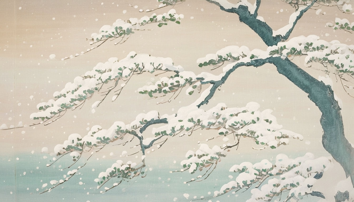 Serene Japanese Winter Landscape Painting Virtual Background
