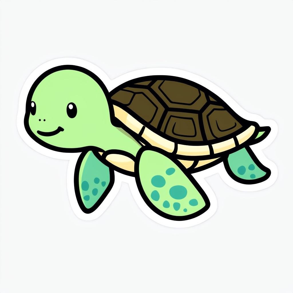 Cute Cartoon Turtle Swimming Illustration Sticker