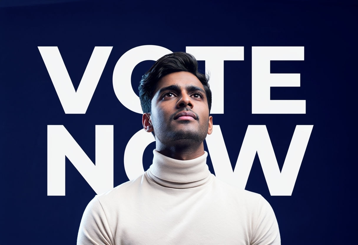 Inspiring Vote Now Message with Determined Young Man Image Social Media Post