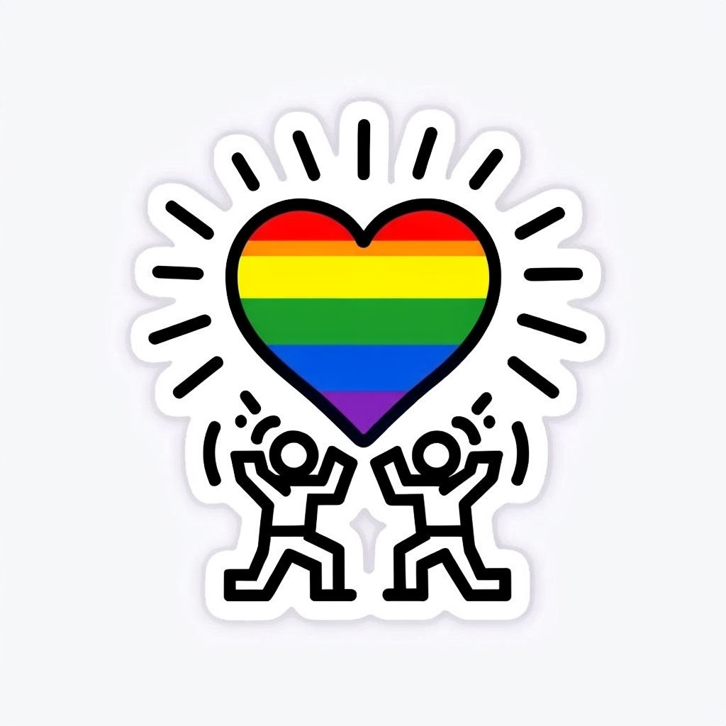 Vibrant LGBTQ+ Heart with Supporting Figures Sticker