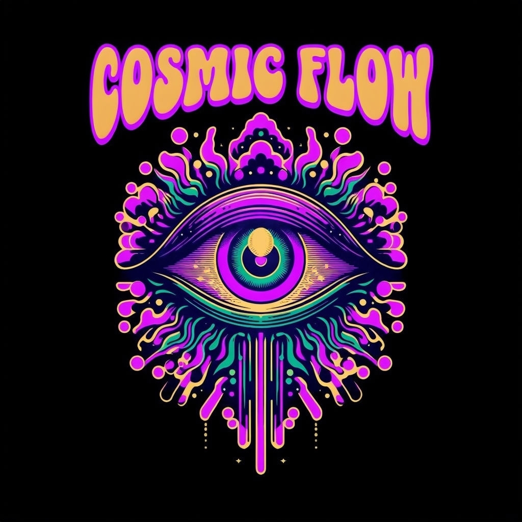 Cosmic Flow Graphic Eye Design T-Shirt