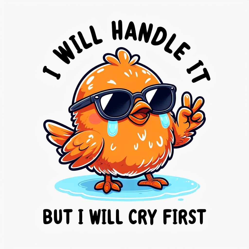 Playful Orange Bird with Sunglasses and Tearful Message Sticker