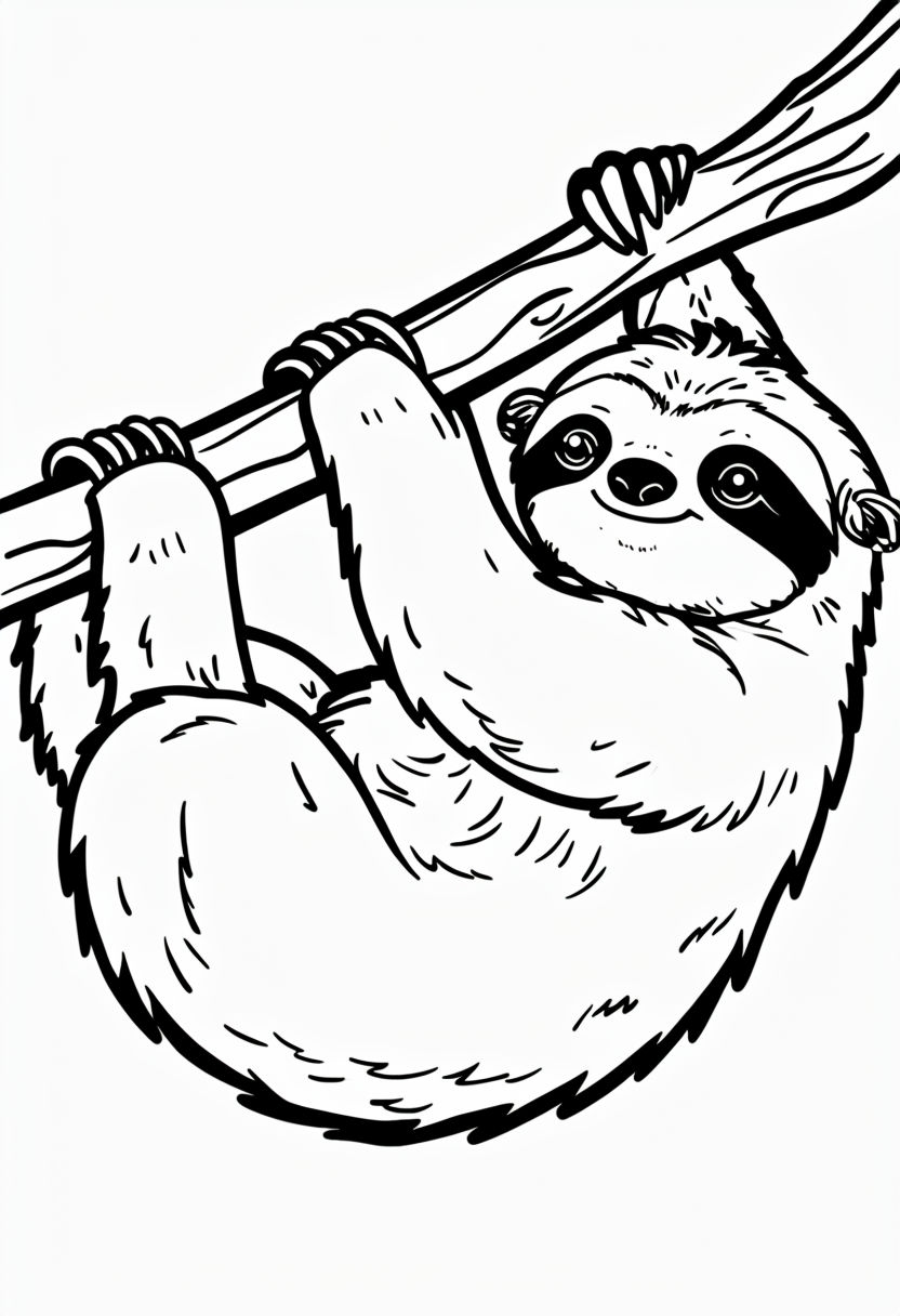 Playful Baby Sloth Cartoon Illustration for Coloring Book Pages
