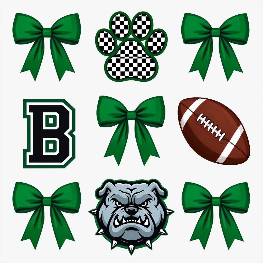 Colorful Green Bows and Sports Theme Digital Illustrations Pattern