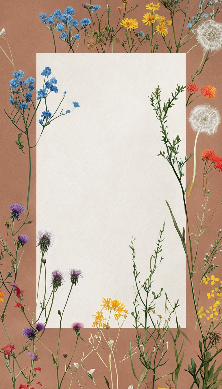 Vibrant Botanical Illustration with Wildflowers and Text Panel Social Media Post