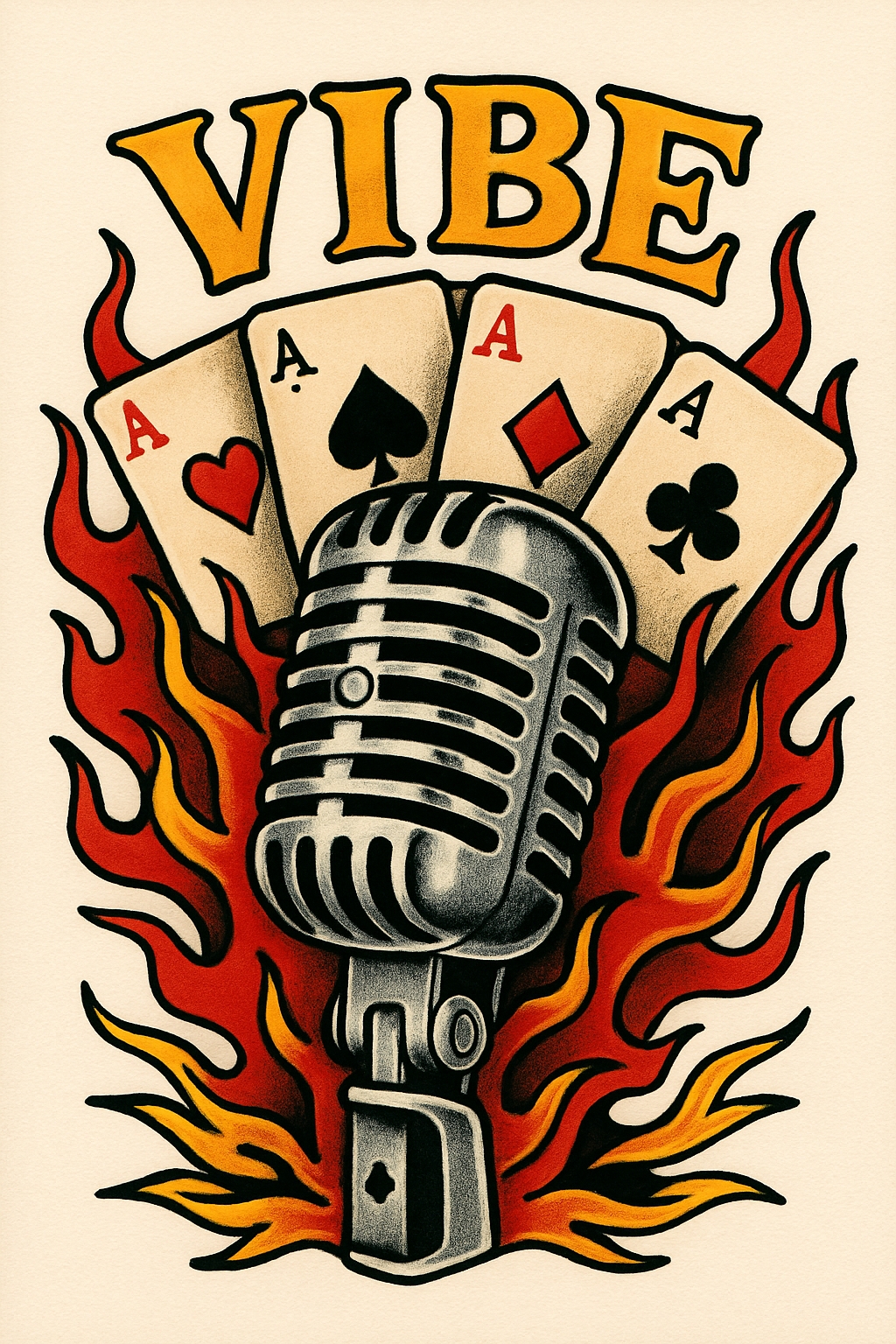 Dynamic Vintage Tattoo Microphone and Playing Cards T-Shirt