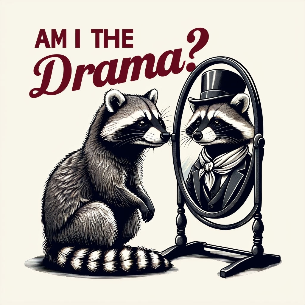 Am I The Drama? Whimsical Raccoon T-Shirt Design