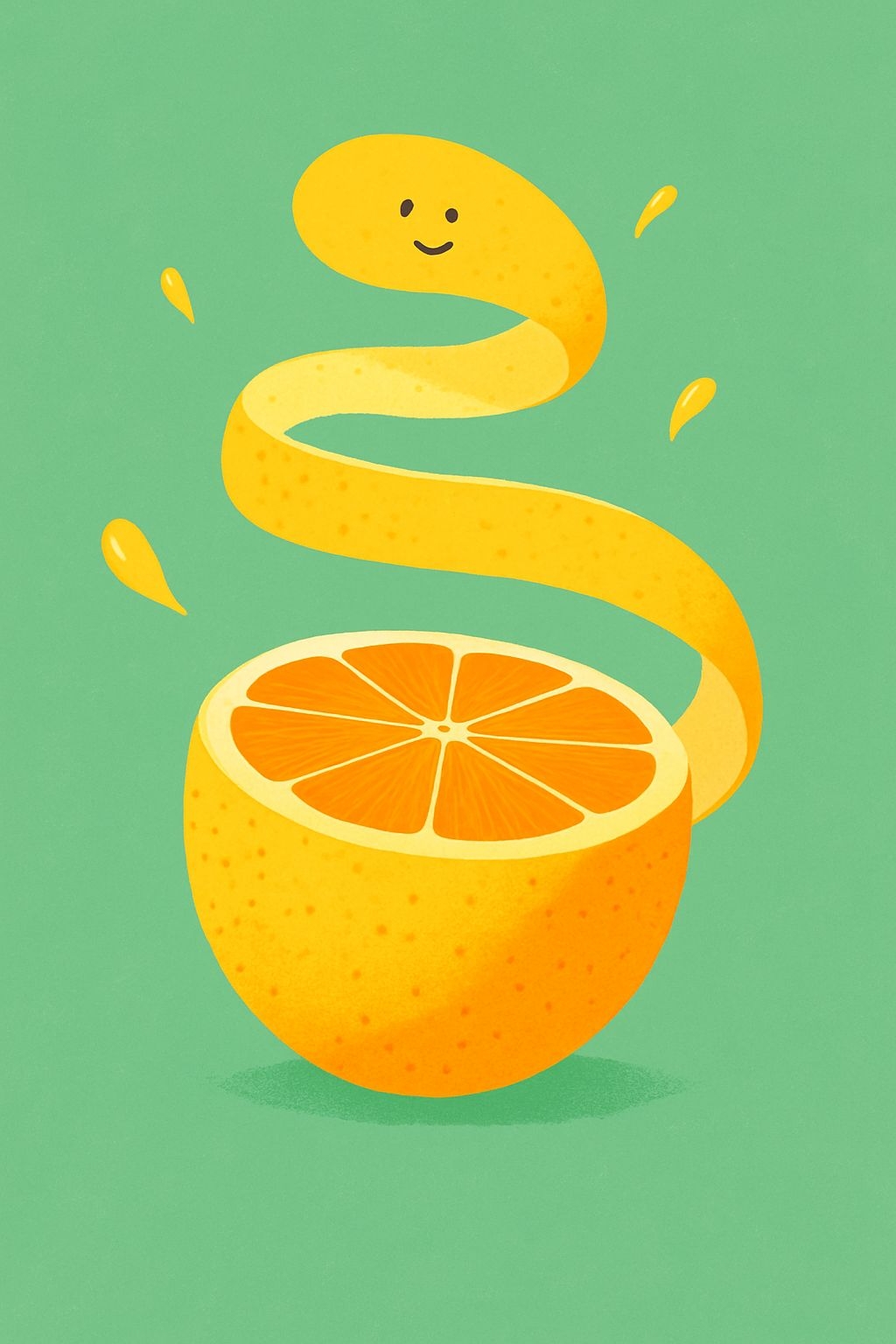 Playful Orange Slice Illustration with Whimsical Spiral T-Shirt