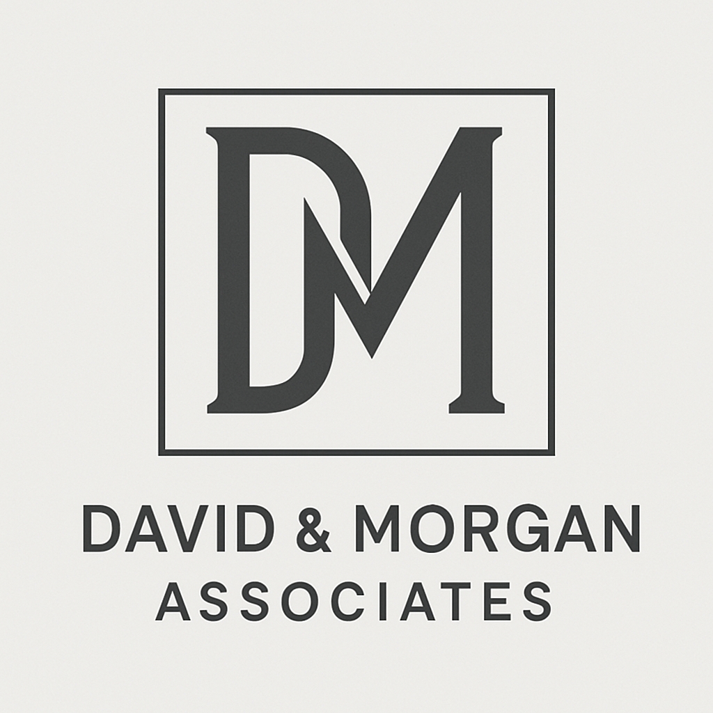 Elegant Charcoal Gray Monogram Logo for David & Morgan Associates Logo
