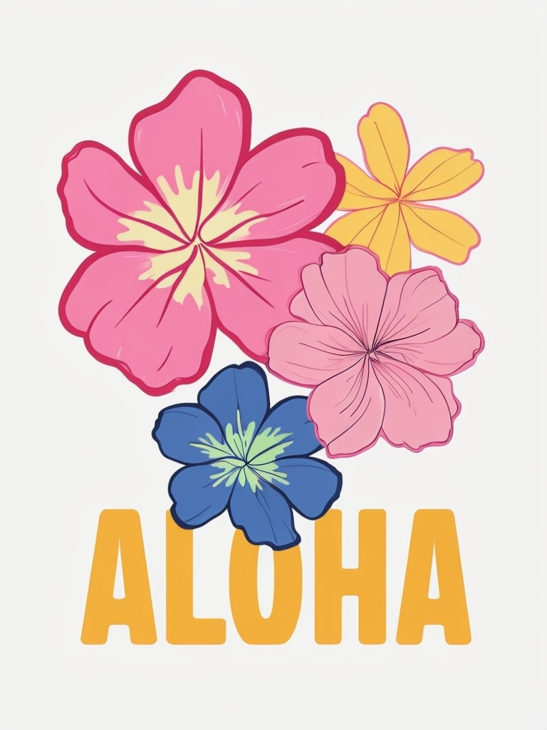 Vibrant Tropical Flower Aloha Design T-Shirt