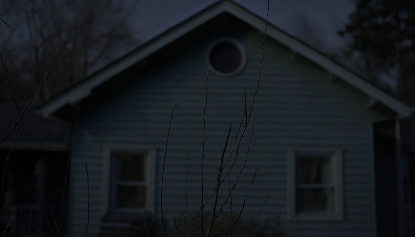 Eerie Dimly Lit House at Night Photo for Virtual Backgrounds