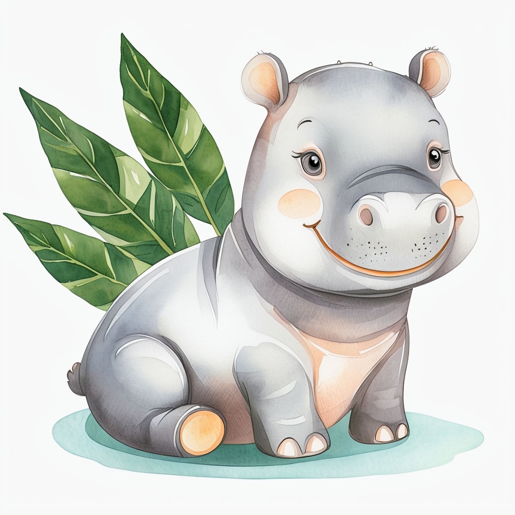 Adorable Baby Hippopotamus Watercolor Illustration Mug