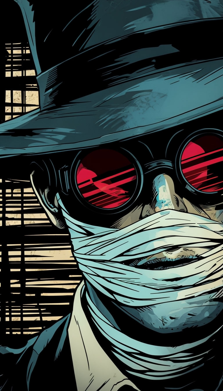 Mysterious Character with Red Goggles Comic Style Illustration Mobile Wallpaper