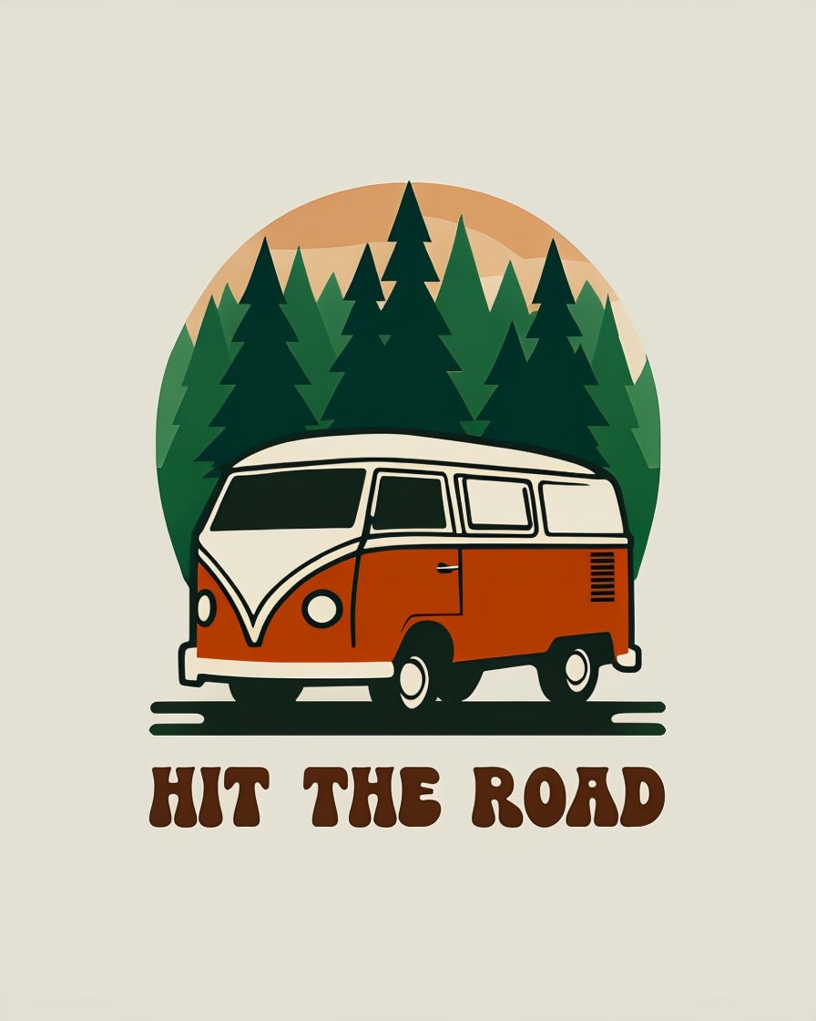 Retro Camper Van Hit The Road Graphic T-Shirt