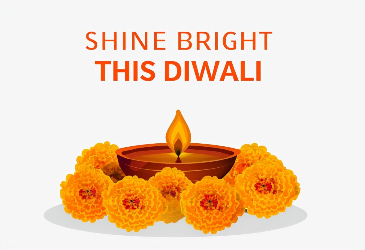 Vibrant Diya and Marigold Flowers for a Joyful Diwali Greeting Card