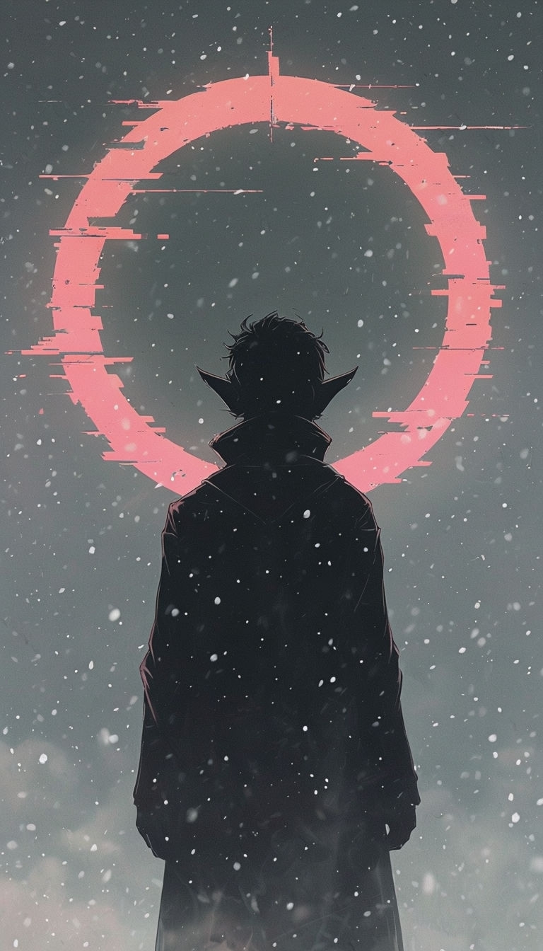 Mysterious Silhouette with Glowing Coral Halo Mobile Wallpaper