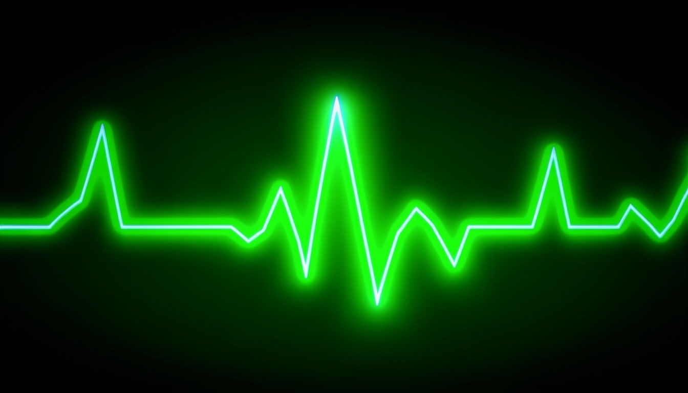 Vibrant Neon Green ECG Heartbeat Art on Black Background // Virtual Backgrounds