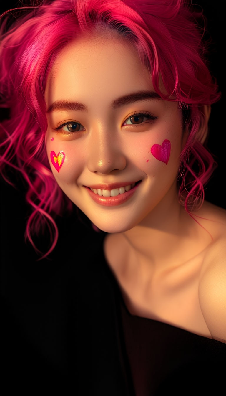 Vibrant Sweetheart Smile Portrait of Miki with Hot Pink Hair Art