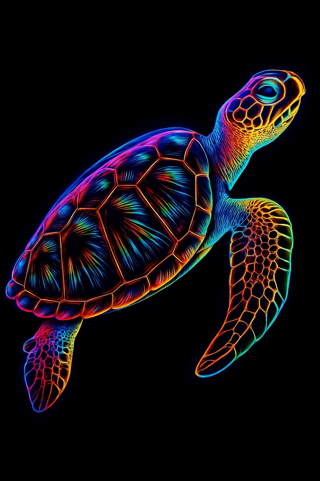 Vibrant Neon Sea Turtle Digital Art T-Shirt