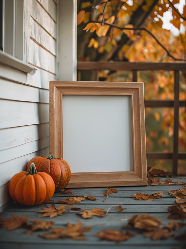 Serene Autumn Still Life with Pumpkins and Leaves Art