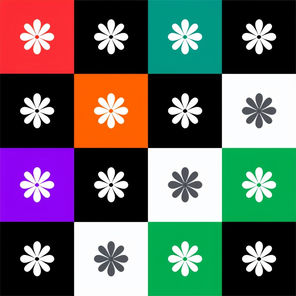 Colorful Floral Checkerboard Pattern Design Seamless Pattern