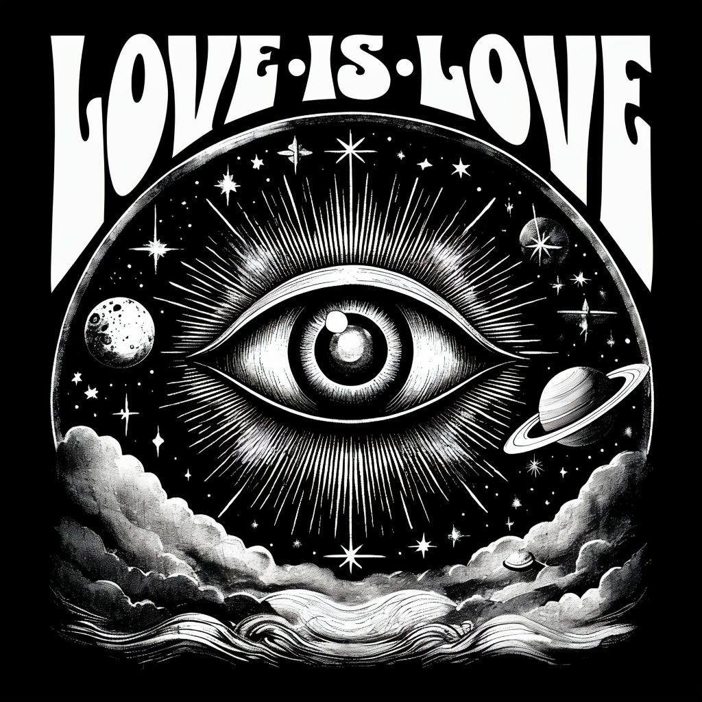 Cosmic Love is Love Surreal Big Eye Illustration T-Shirt