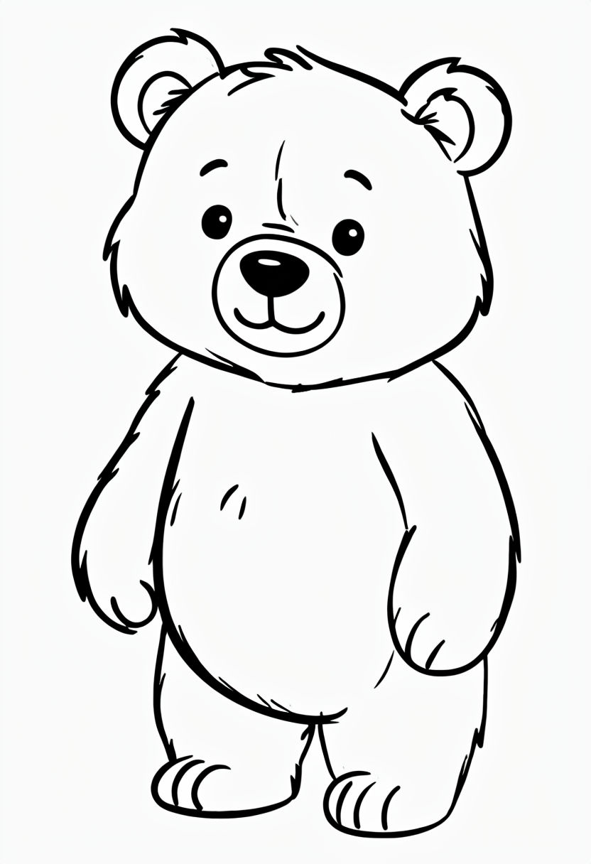 Cute Cartoon Bear Line Drawing for Kids Coloring Book Pages
