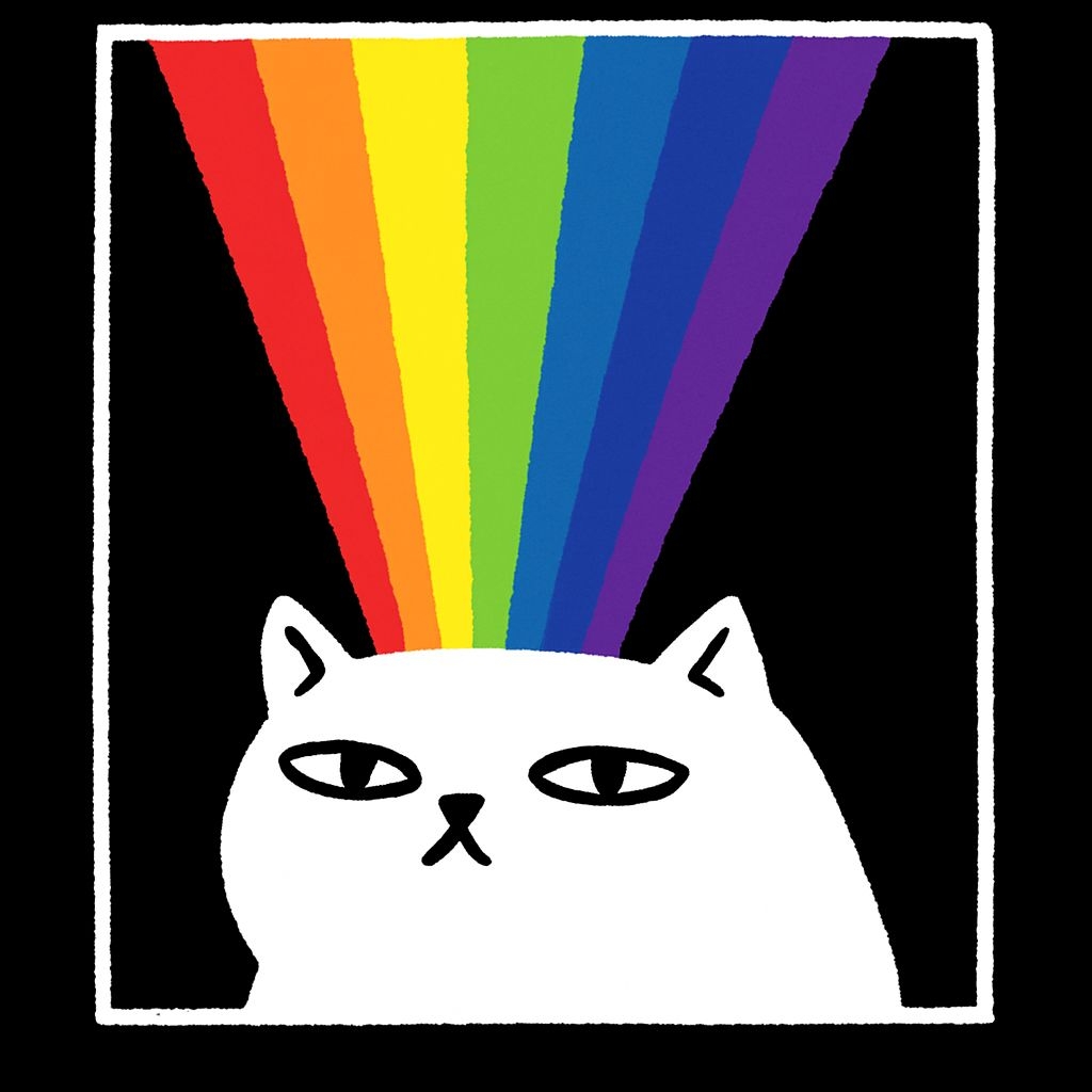 Minimalist White Cat with Rainbow Stripes T-Shirt