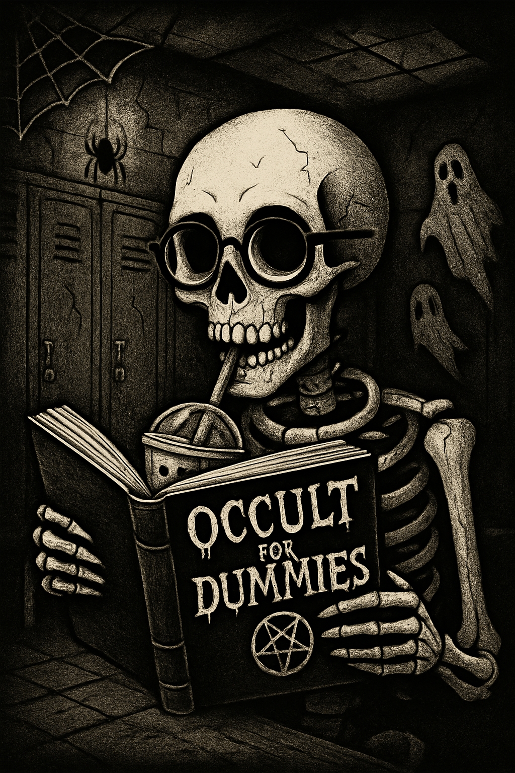 Skeleton Reading Occult for Dummies Dark Humor T-Shirt