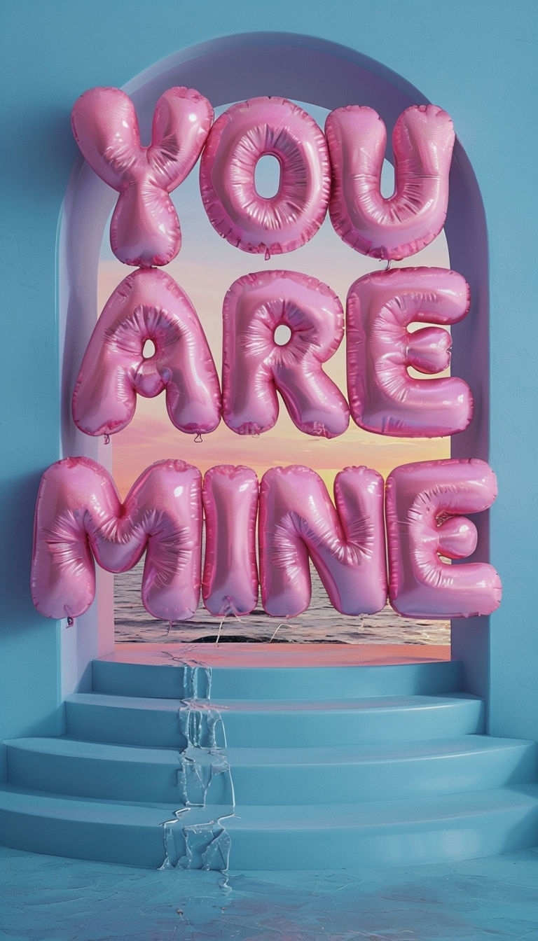 Surreal Balloon Text 'You Are Mine' with Sunset Seascape Poster