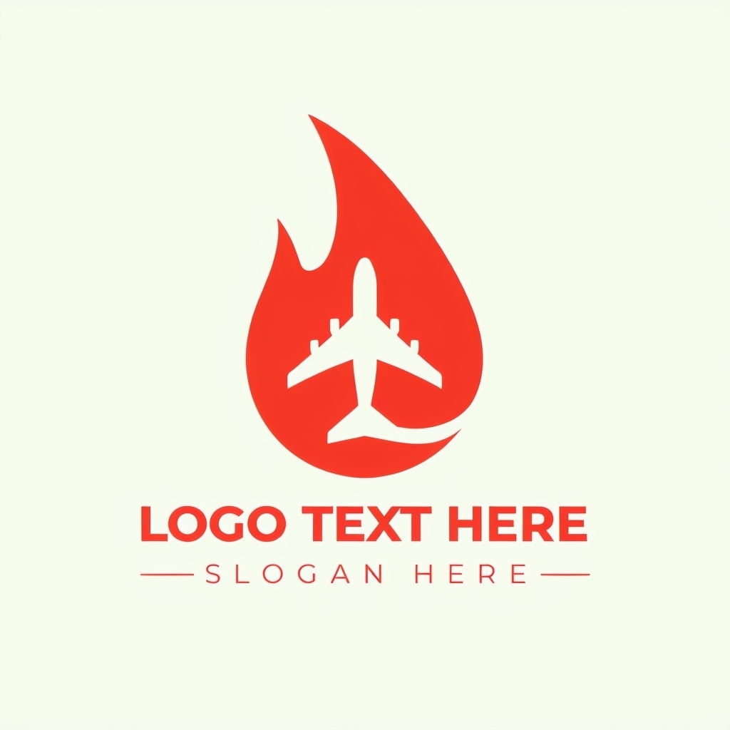 Minimalist Red Flame Airplane Logo Design on Cream Background Logo