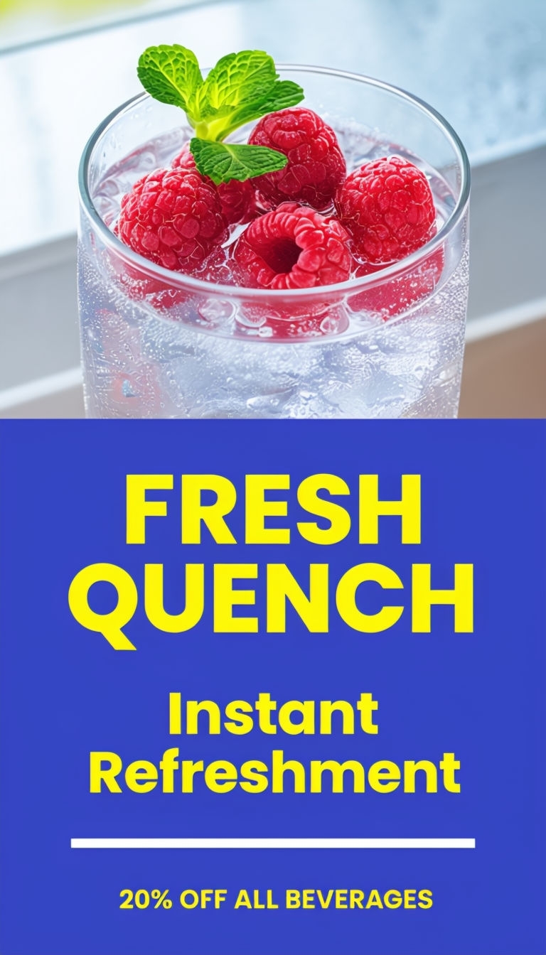 Refreshing Sparkling Water Advertisement with Raspberries and Mint Ads