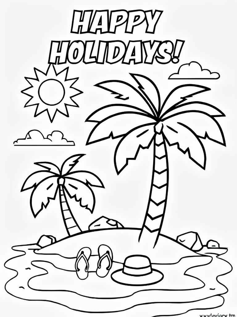 Festive Tropical Island Happy Holidays Coloring Page Art