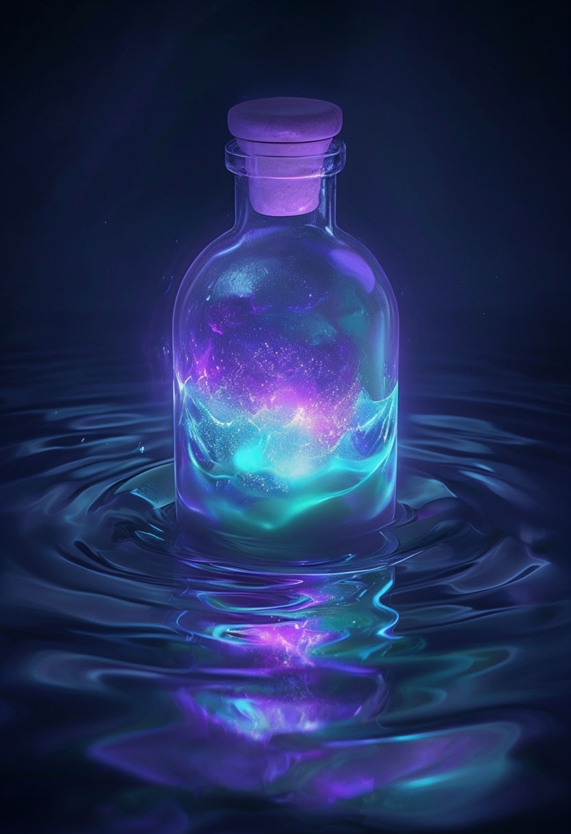 Mystical Glowing Liquid in Glass Bottle Digital Art Poster