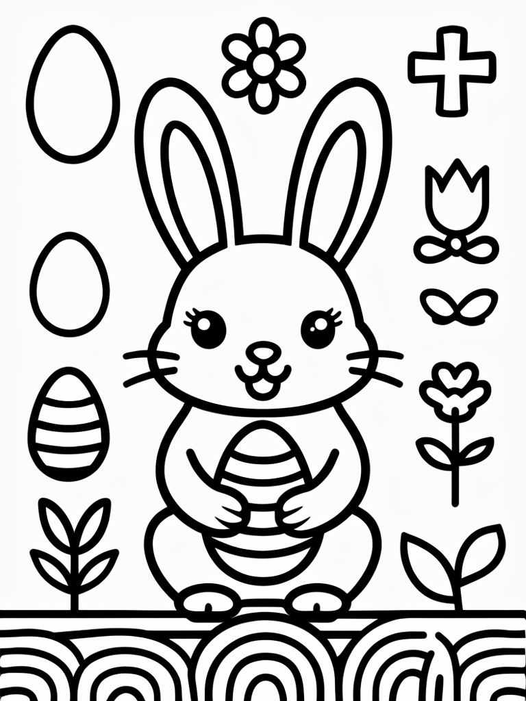 Whimsical Cartoon Bunny Holding Easter Egg Coloring Page