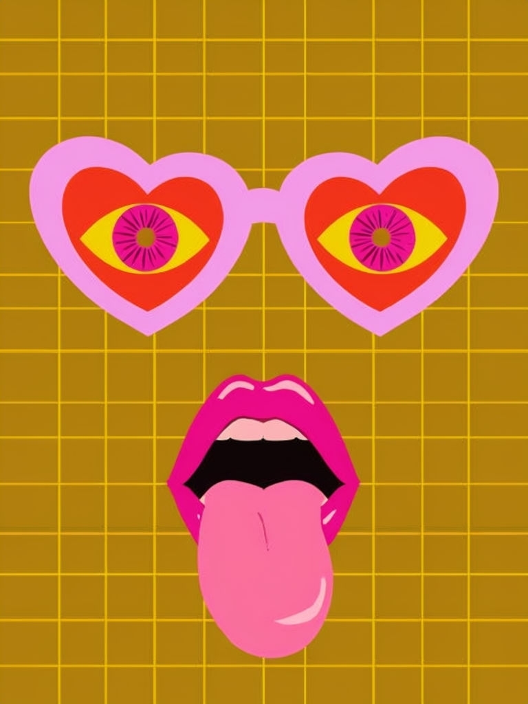 Vibrant Pop Art Heart Sunglasses and Lips Digital Artwork Art