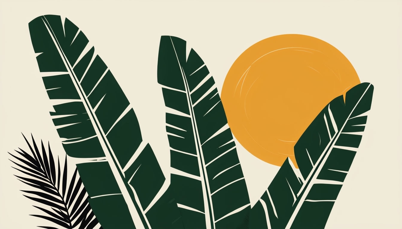 Stylized Banana Fronds Minimalist Illustration for Calming Virtual Backgrounds