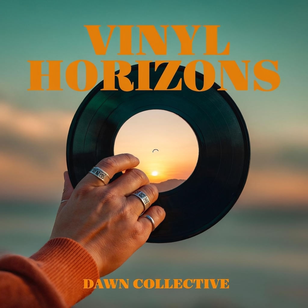 Vinyl Horizons Nostalgic Album Cover with Sunset Background Spotify Album Cover