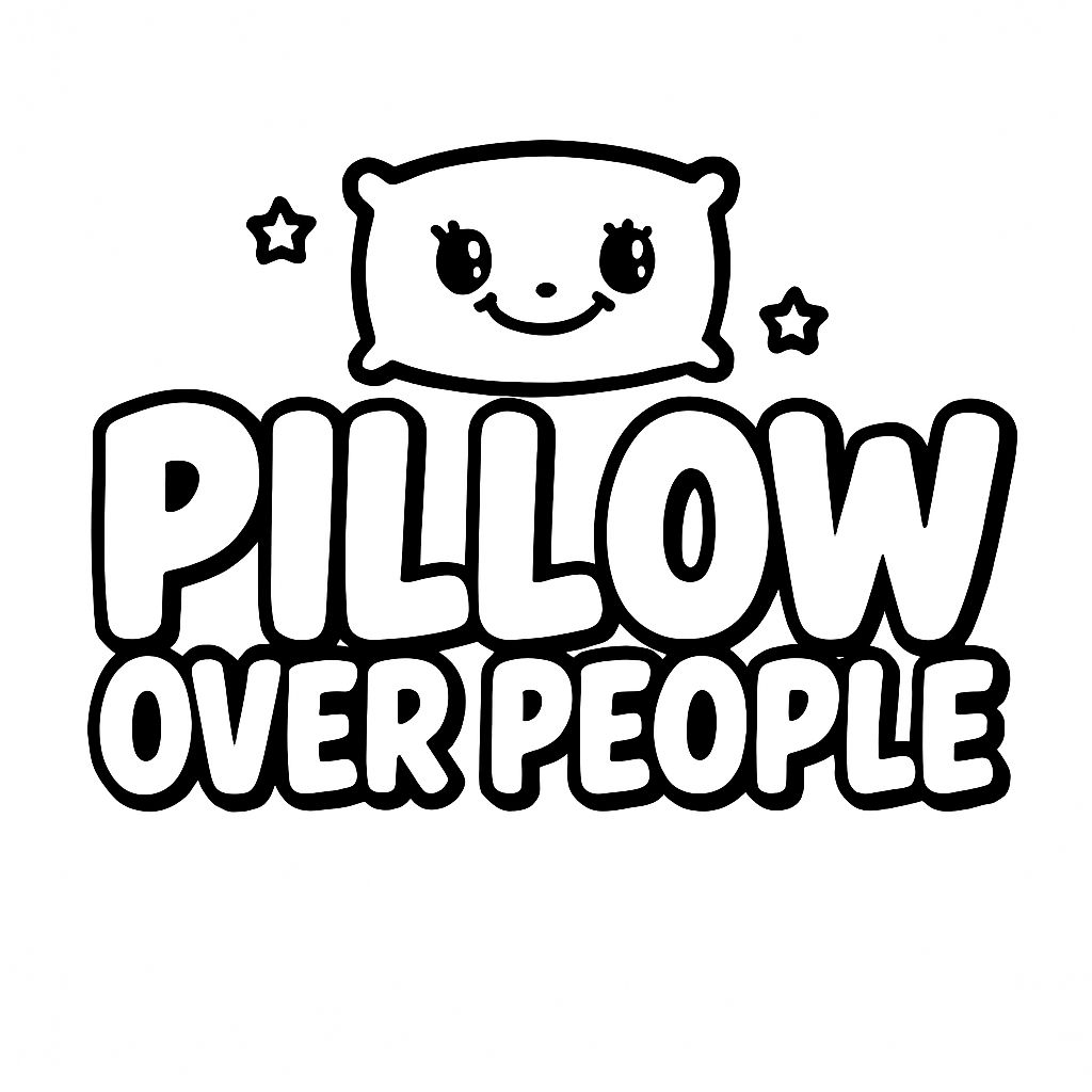 Cute Cartoon Pillow with Stars and Fun 'Pillow Over People' Sticker