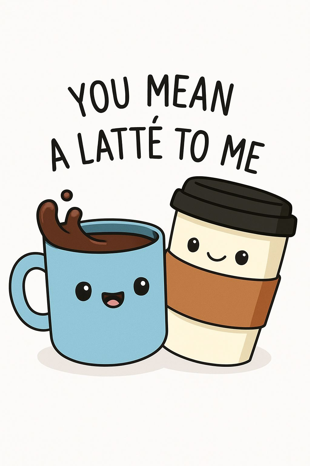 Cute Cartoon Coffee Cups with 'You Mean a Latte' Text T-Shirt