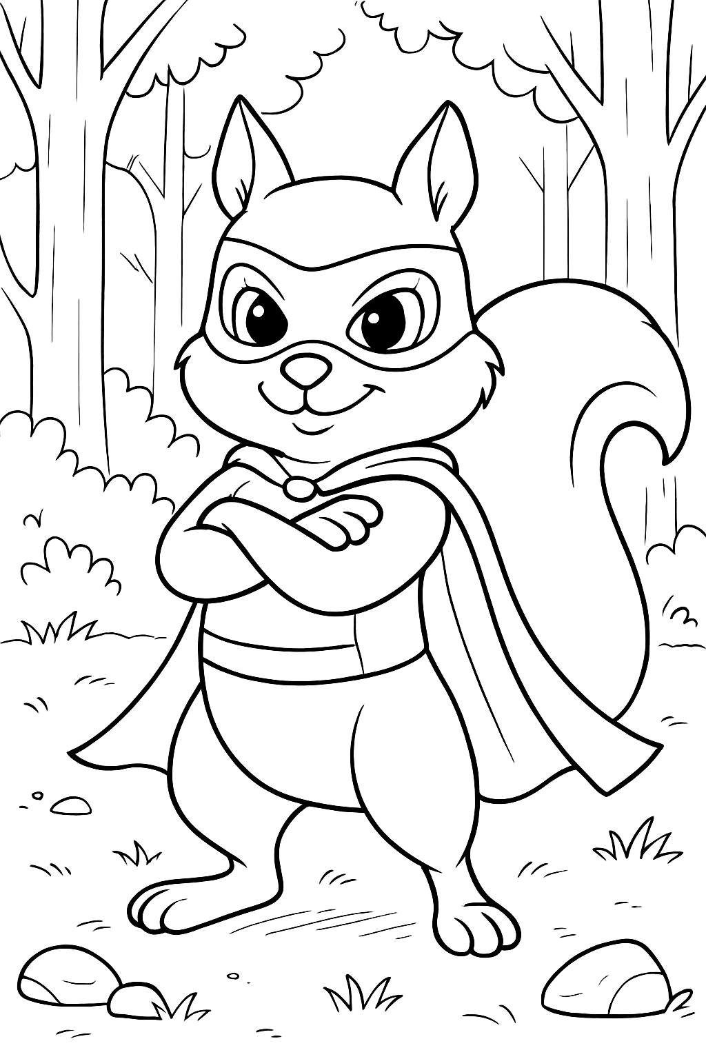 Heroic Cartoon Squirrel Superhero Illustration Coloring Book Pages
