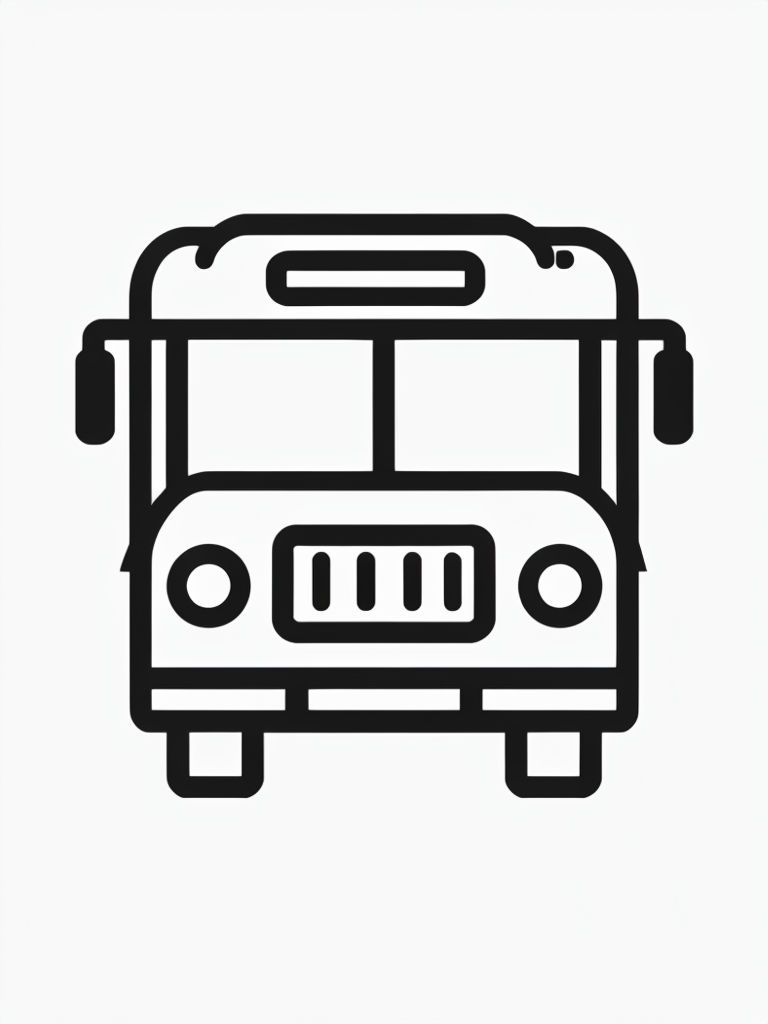 Minimalist Black Line Bus Icon on White Background Coloring Book Pages