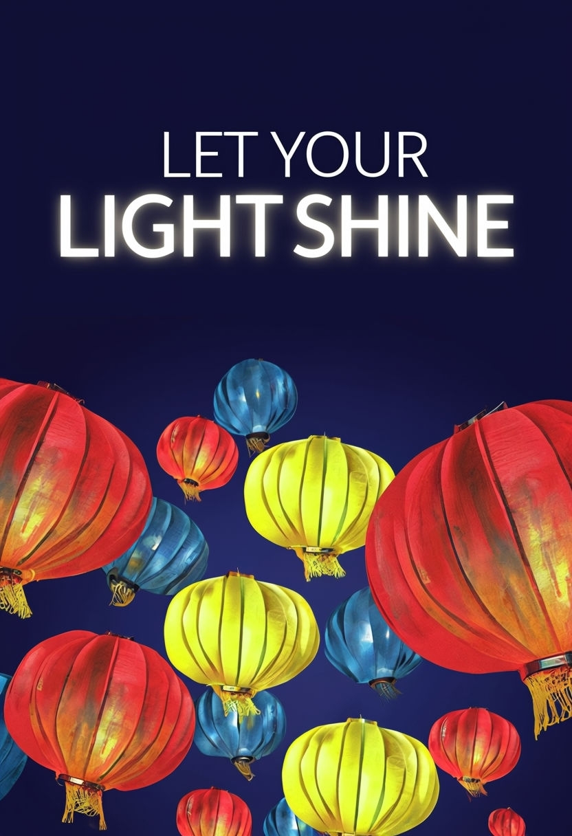 Vibrant Vesak Day Lanterns Celebration with 'Let Your Light Shine' Poster