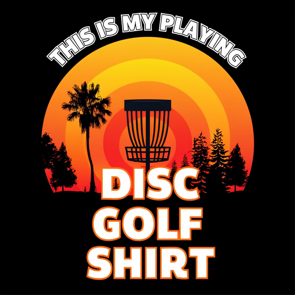 Vibrant Sunset Disc Golf Emblem with Tropical Trees T-shirt