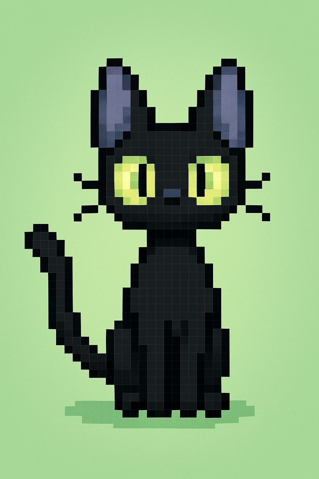 Charming Pixel Art Black Cat on Mint Green Background Poster