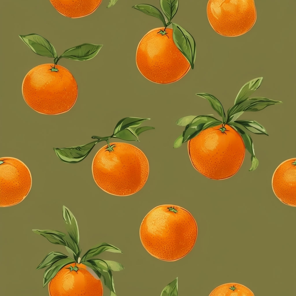 Vibrant Orange Fruits Seamless Pattern on Olive Green Background