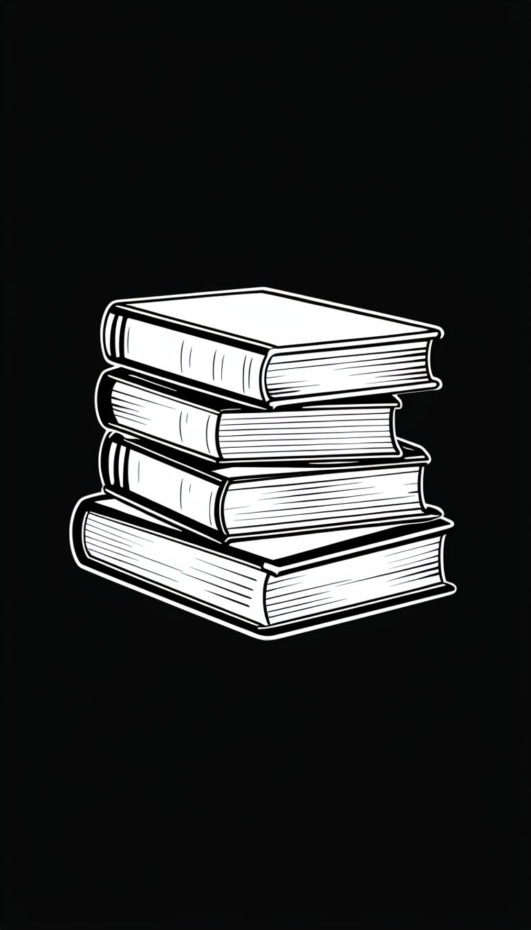 Minimalist Black and White Stack of Books Illustration Mobile Wallpaper