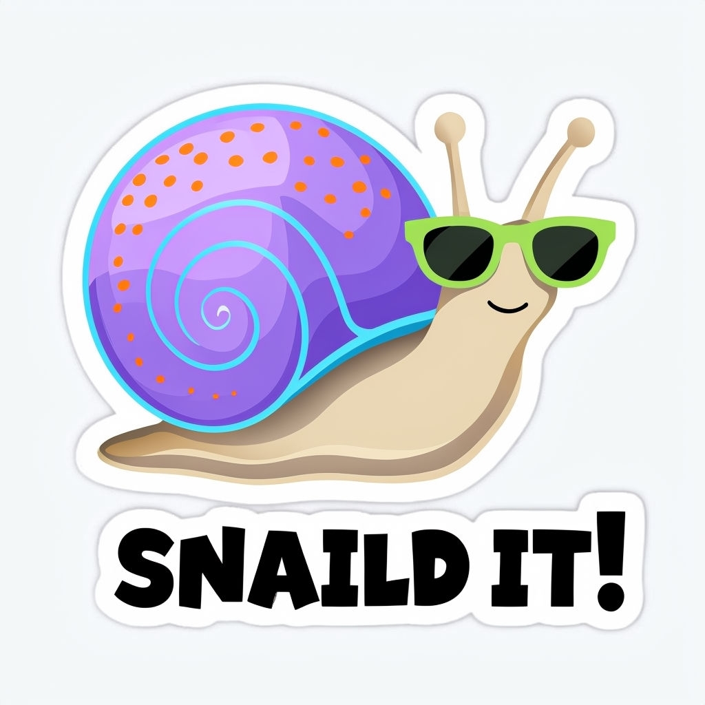 Whimsical Cartoon Snail with Sunglasses and SNAILD IT! Text Sticker